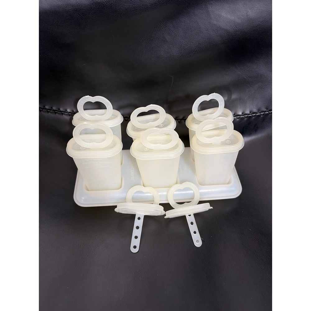 Vintage Tupperware Ice‎ Tup Popsicle Mold Set 6 Molds Tray 343-6 Sheer White